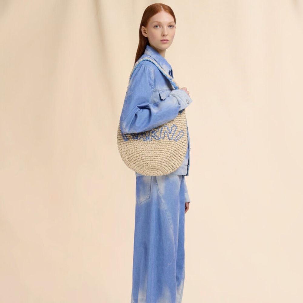 Marni // Raffia and Blue Nassa Small Hobo Bag - Picture 2 of 11